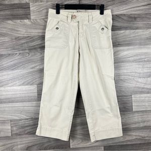 Faded Glory Women Capri Size 6 Beige Stretch Khaki Cargo Utility Pockets Classic